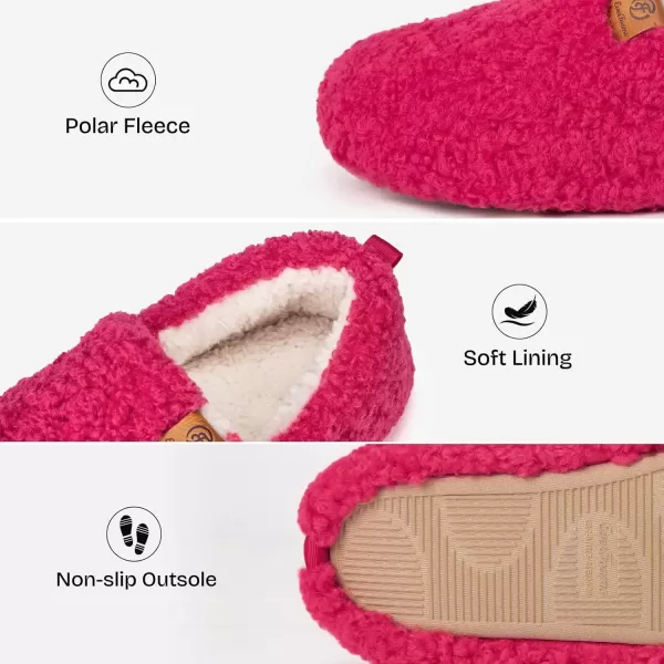 imageEverFoams Womens Soft Curly Full Slippers Memory Foam Lightweight House Shoes Cozy Loafer with Polar Fleece LiningFuchsia Rose