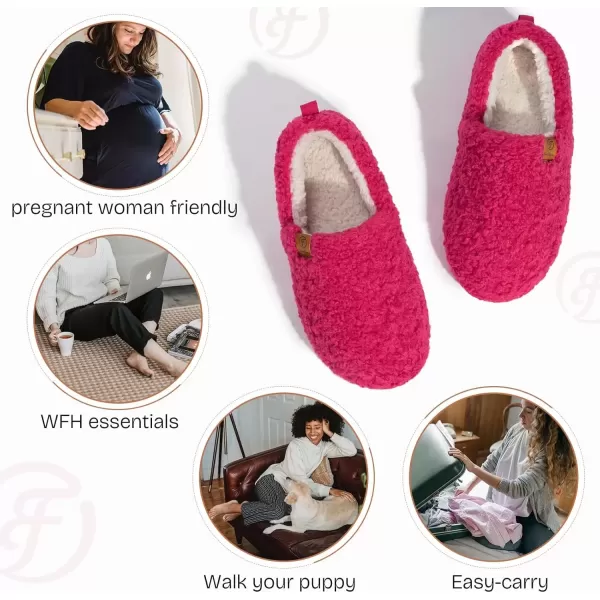 imageEverFoams Womens Soft Curly Full Slippers Memory Foam Lightweight House Shoes Cozy Loafer with Polar Fleece LiningFuchsia Rose