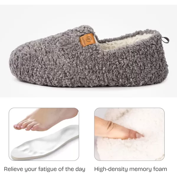imageEverFoams Womens Soft Curly Full Slippers Memory Foam Lightweight House Shoes Cozy Loafer with Polar Fleece LiningGrey