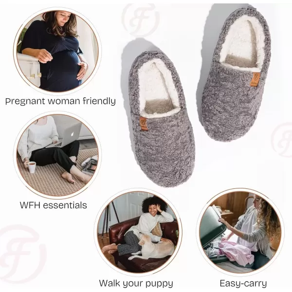 imageEverFoams Womens Soft Curly Full Slippers Memory Foam Lightweight House Shoes Cozy Loafer with Polar Fleece LiningGrey