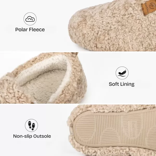 imageEverFoams Womens Soft Curly Full Slippers Memory Foam Lightweight House Shoes Cozy Loafer with Polar Fleece LiningKhaki