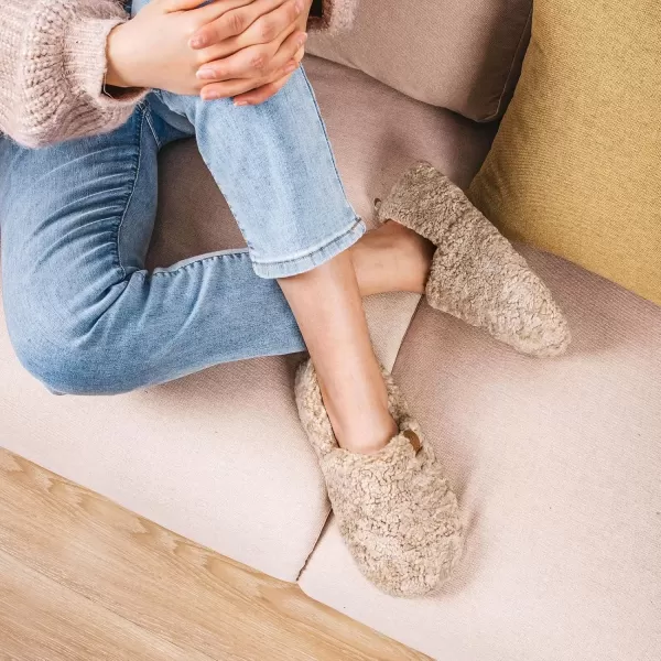 imageEverFoams Womens Soft Curly Full Slippers Memory Foam Lightweight House Shoes Cozy Loafer with Polar Fleece LiningKhaki