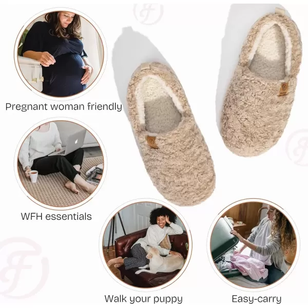 imageEverFoams Womens Soft Curly Full Slippers Memory Foam Lightweight House Shoes Cozy Loafer with Polar Fleece LiningKhaki