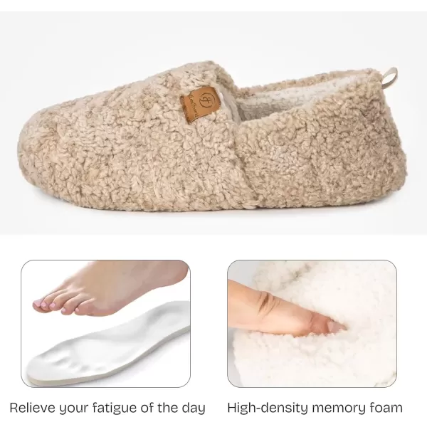 imageEverFoams Womens Soft Curly Full Slippers Memory Foam Lightweight House Shoes Cozy Loafer with Polar Fleece LiningKhaki