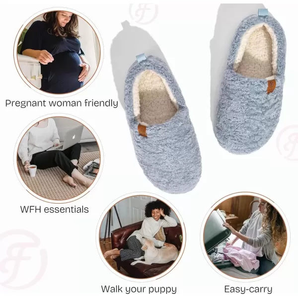 imageEverFoams Womens Soft Curly Full Slippers Memory Foam Lightweight House Shoes Cozy Loafer with Polar Fleece LiningLight Blue