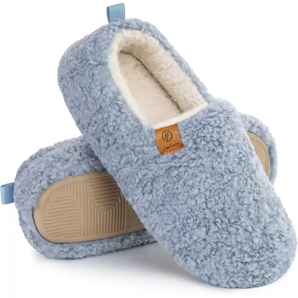 imageEverFoams Womens Soft Curly Full Slippers Memory Foam Lightweight House Shoes Cozy Loafer with Polar Fleece LiningLight Blue