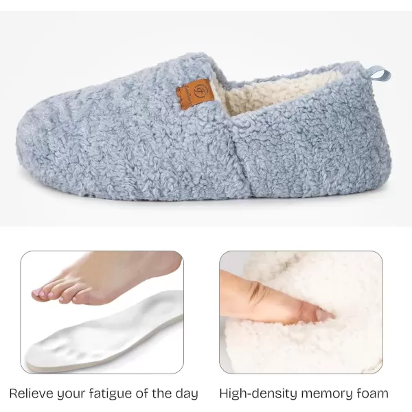 imageEverFoams Womens Soft Curly Full Slippers Memory Foam Lightweight House Shoes Cozy Loafer with Polar Fleece LiningLight Blue