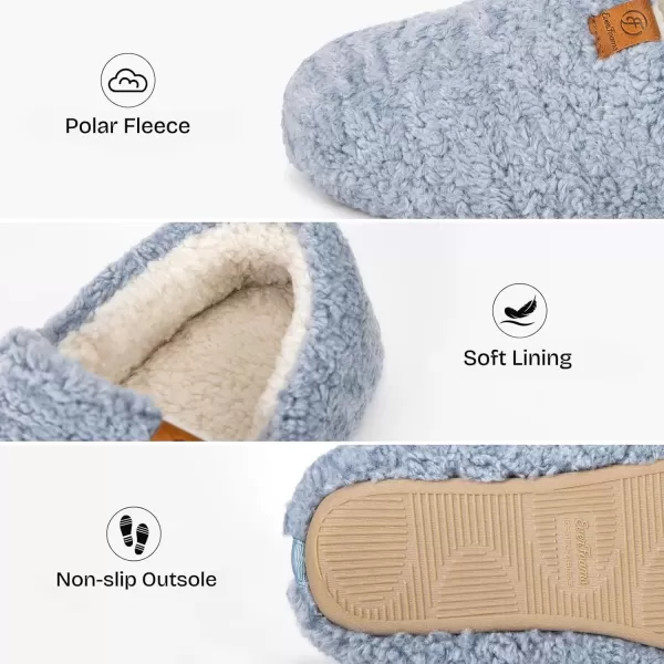 imageEverFoams Womens Soft Curly Full Slippers Memory Foam Lightweight House Shoes Cozy Loafer with Polar Fleece LiningLight Blue