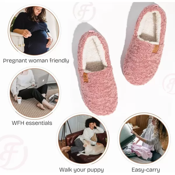 imageEverFoams Womens Soft Curly Full Slippers Memory Foam Lightweight House Shoes Cozy Loafer with Polar Fleece LiningPink