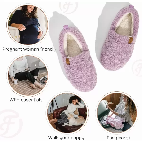imageEverFoams Womens Soft Curly Full Slippers Memory Foam Lightweight House Shoes Cozy Loafer with Polar Fleece LiningPurple