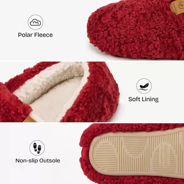 imageEverFoams Womens Soft Curly Full Slippers Memory Foam Lightweight House Shoes Cozy Loafer with Polar Fleece LiningRed