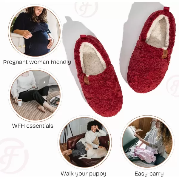 imageEverFoams Womens Soft Curly Full Slippers Memory Foam Lightweight House Shoes Cozy Loafer with Polar Fleece LiningRed