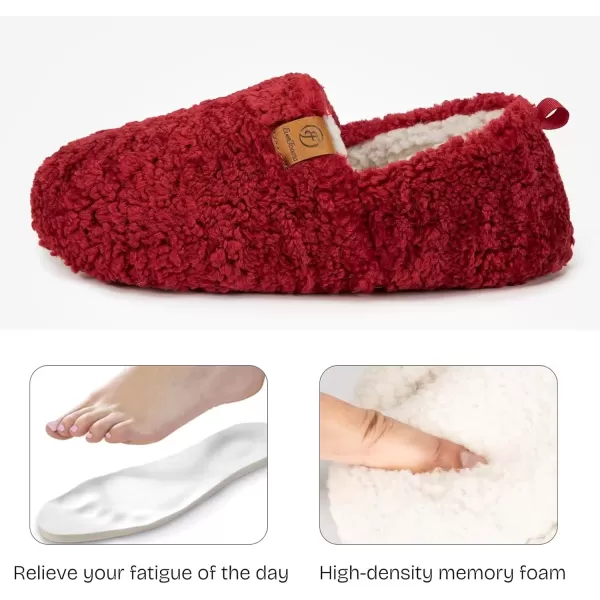 imageEverFoams Womens Soft Curly Full Slippers Memory Foam Lightweight House Shoes Cozy Loafer with Polar Fleece LiningRed