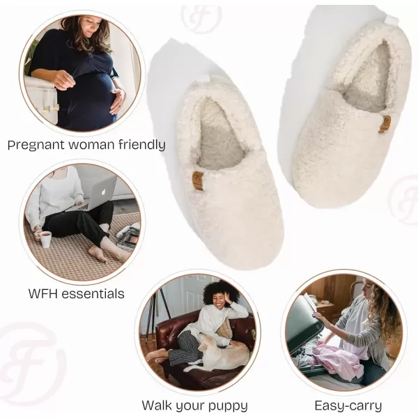 imageEverFoams Womens Soft Curly Full Slippers Memory Foam Lightweight House Shoes Cozy Loafer with Polar Fleece LiningWhite