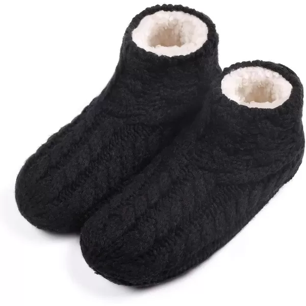 imageEverFoams Womens Yarn Cable Knit Fuzzy Slipper Socks with GrippersBlack