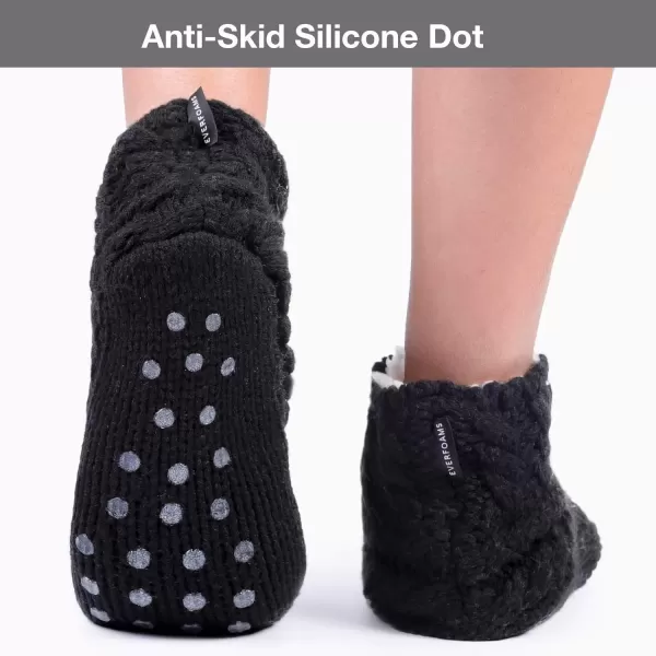 imageEverFoams Womens Yarn Cable Knit Fuzzy Slipper Socks with GrippersBlack