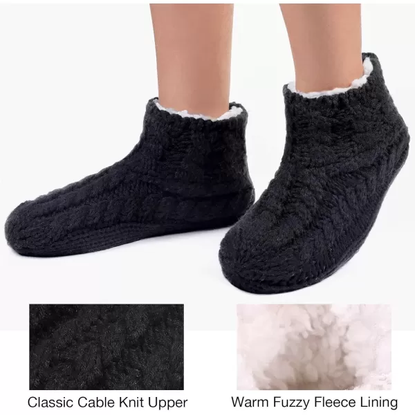 imageEverFoams Womens Yarn Cable Knit Fuzzy Slipper Socks with GrippersBlack