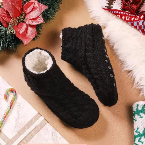 imageEverFoams Womens Yarn Cable Knit Fuzzy Slipper Socks with GrippersBlack