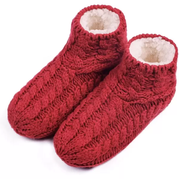 imageEverFoams Womens Yarn Cable Knit Fuzzy Slipper Socks with GrippersBurgundy