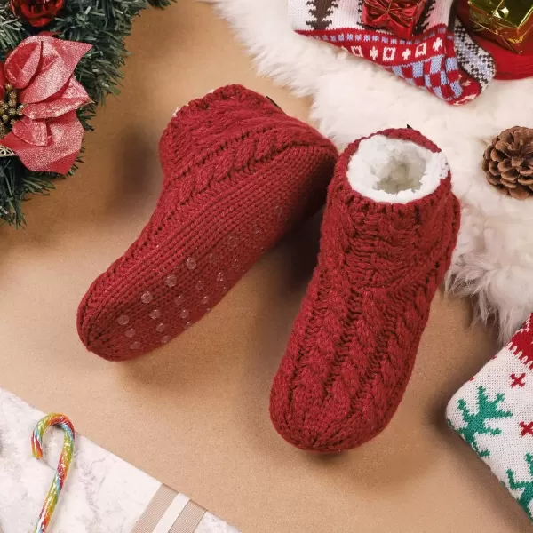 imageEverFoams Womens Yarn Cable Knit Fuzzy Slipper Socks with GrippersBurgundy