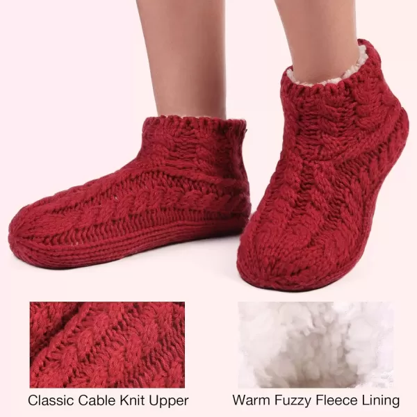 imageEverFoams Womens Yarn Cable Knit Fuzzy Slipper Socks with GrippersBurgundy