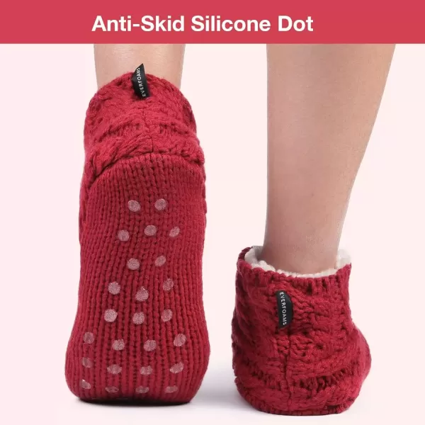 imageEverFoams Womens Yarn Cable Knit Fuzzy Slipper Socks with GrippersBurgundy