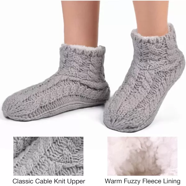imageEverFoams Womens Yarn Cable Knit Fuzzy Slipper Socks with GrippersGrey