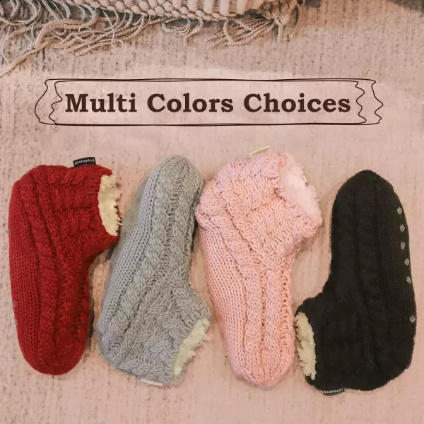 imageEverFoams Womens Yarn Cable Knit Fuzzy Slipper Socks with GrippersGrey