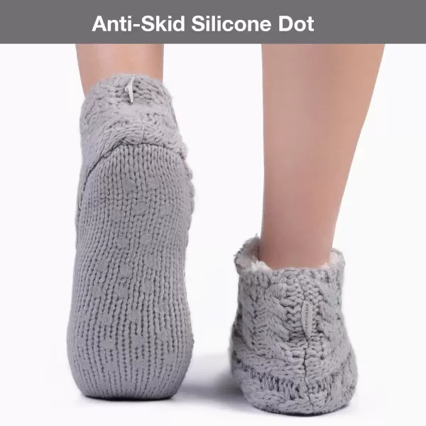 imageEverFoams Womens Yarn Cable Knit Fuzzy Slipper Socks with GrippersGrey