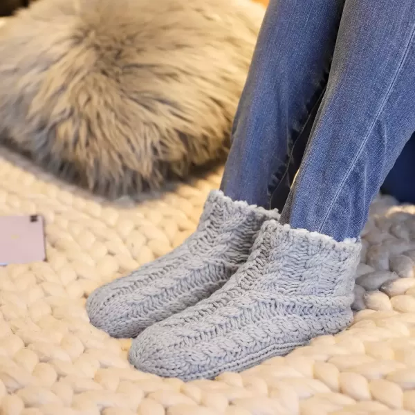 imageEverFoams Womens Yarn Cable Knit Fuzzy Slipper Socks with GrippersGrey