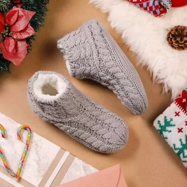 imageEverFoams Womens Yarn Cable Knit Fuzzy Slipper Socks with GrippersGrey