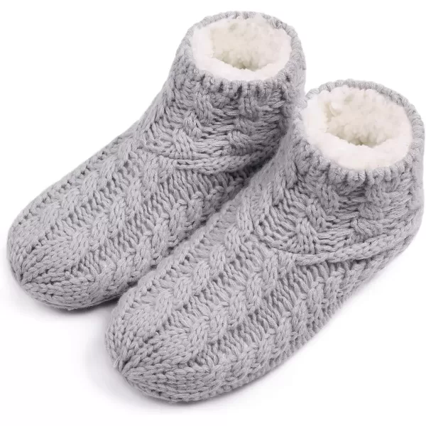 imageEverFoams Womens Yarn Cable Knit Fuzzy Slipper Socks with GrippersGrey