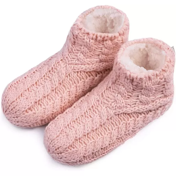 imageEverFoams Womens Yarn Cable Knit Fuzzy Slipper Socks with GrippersPink