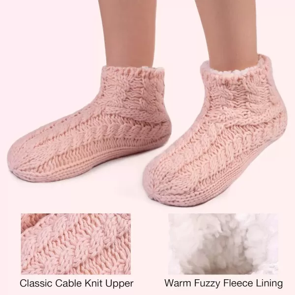 imageEverFoams Womens Yarn Cable Knit Fuzzy Slipper Socks with GrippersPink