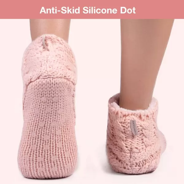 imageEverFoams Womens Yarn Cable Knit Fuzzy Slipper Socks with GrippersPink
