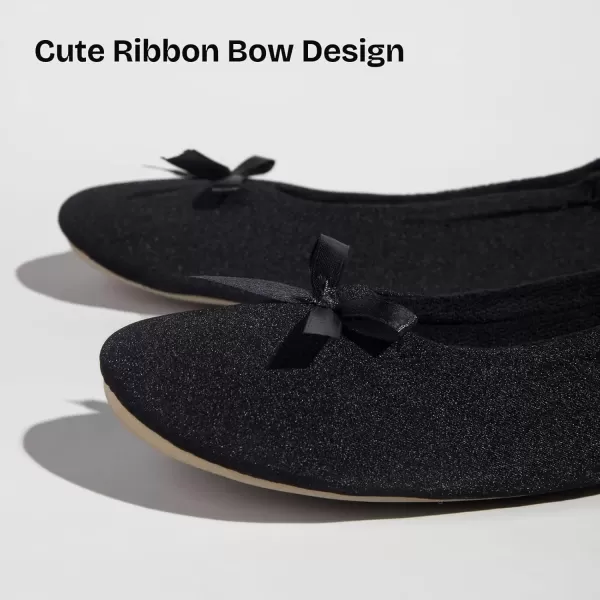 imageEverFoams Womens Satin Memory Foam Ballerina Slippers Cute House Shoes with Indoor Rubber SoleBlack