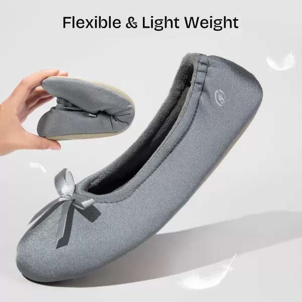 imageEverFoams Womens Satin Memory Foam Ballerina Slippers Cute House Shoes with Indoor Rubber SoleGrey