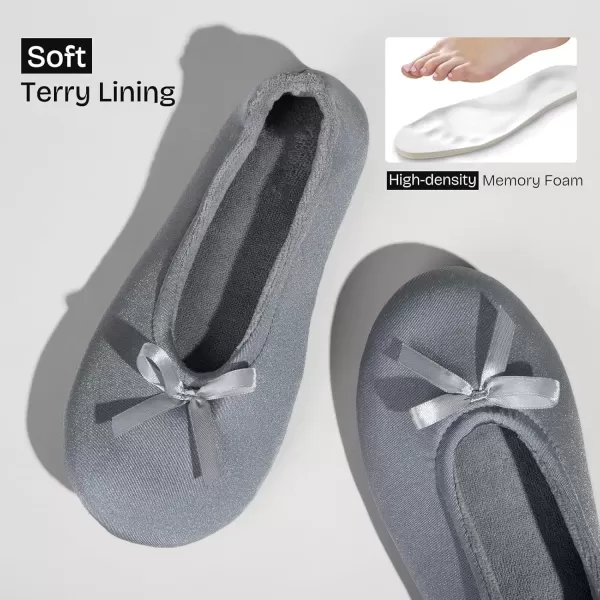 imageEverFoams Womens Satin Memory Foam Ballerina Slippers Cute House Shoes with Indoor Rubber SoleGrey