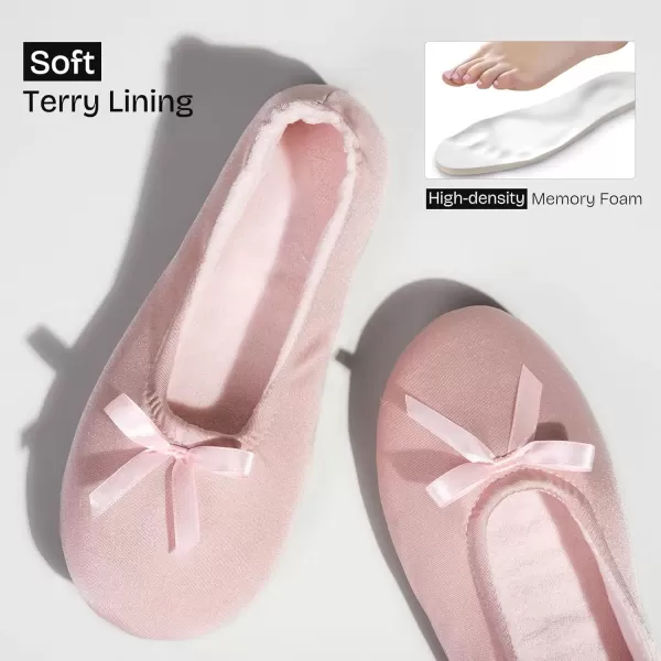 imageEverFoams Womens Satin Memory Foam Ballerina Slippers Cute House Shoes with Indoor Rubber SolePink