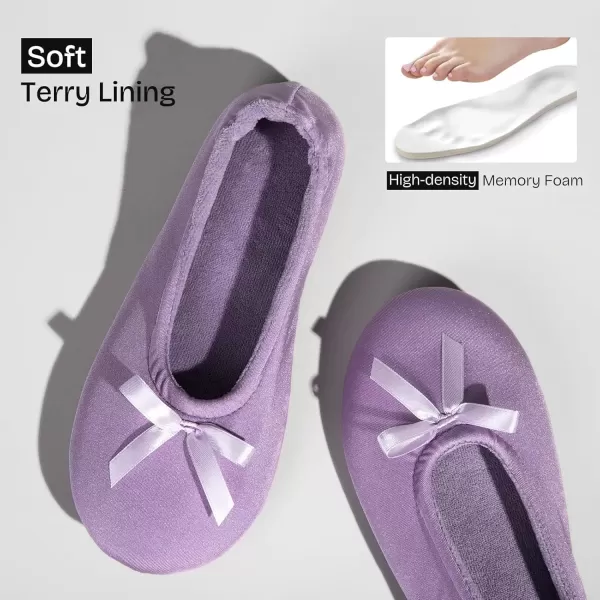 imageEverFoams Womens Satin Memory Foam Ballerina Slippers Cute House Shoes with Indoor Rubber SolePurple