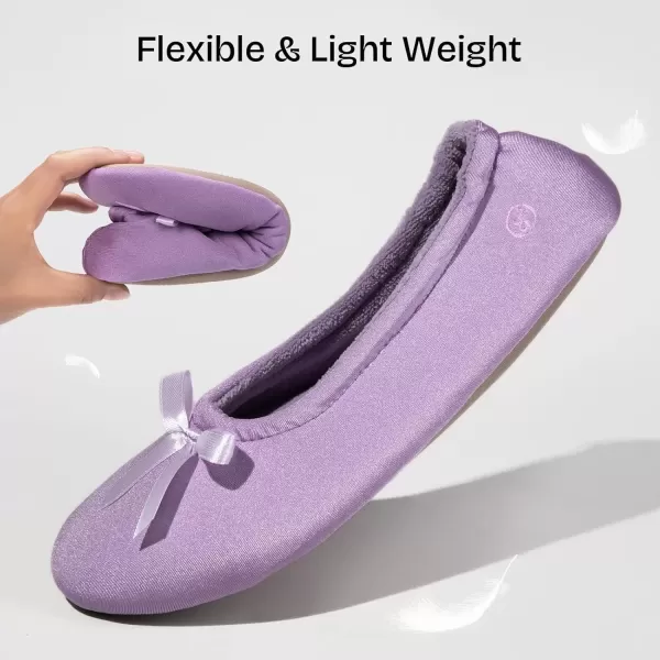 imageEverFoams Womens Satin Memory Foam Ballerina Slippers Cute House Shoes with Indoor Rubber SolePurple