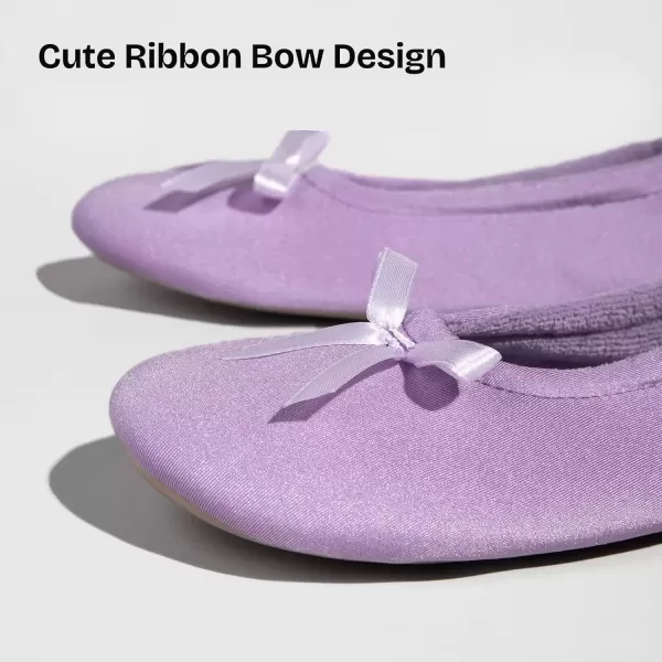 imageEverFoams Womens Satin Memory Foam Ballerina Slippers Cute House Shoes with Indoor Rubber SolePurple