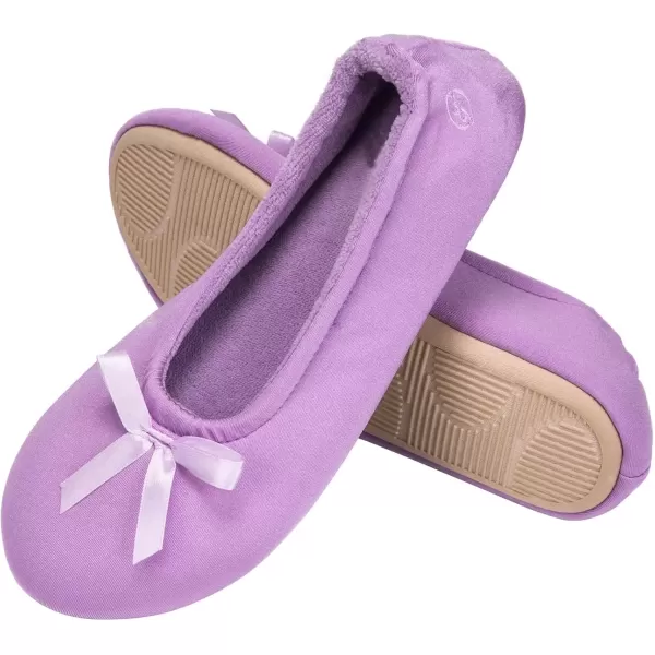 imageEverFoams Womens Satin Memory Foam Ballerina Slippers Cute House Shoes with Indoor Rubber SolePurple