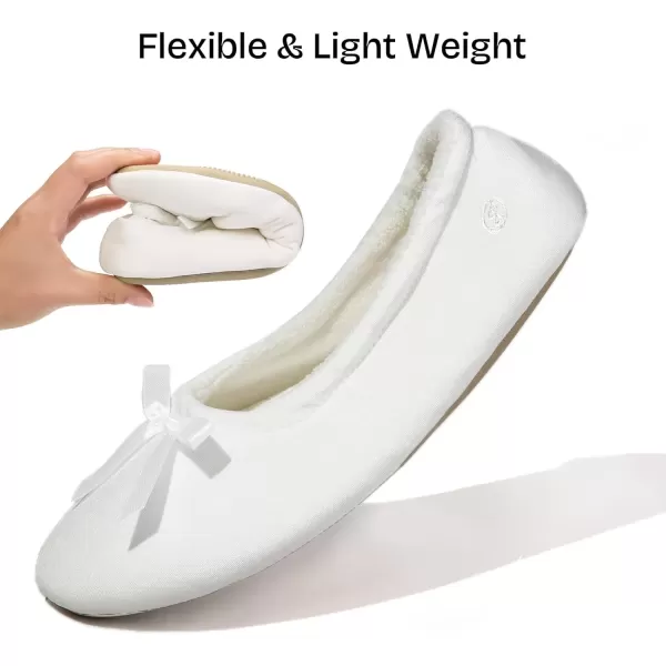 imageEverFoams Womens Satin Memory Foam Ballerina Slippers Cute House Shoes with Indoor Rubber SoleWhite