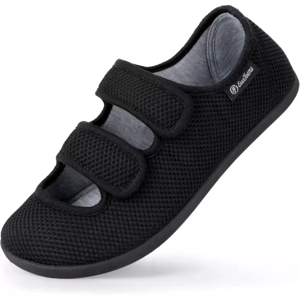imageEverFoams Womens Breathable Knitted Slippers Adjustable Hook and Loop Straps Indoor House Shoes for Diabetic Swollen FeetCarbon Black