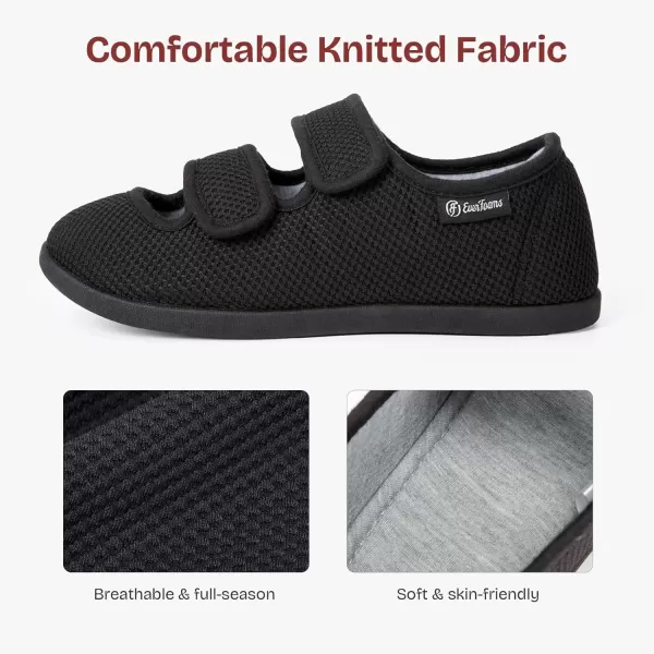 imageEverFoams Womens Breathable Knitted Slippers Adjustable Hook and Loop Straps Indoor House Shoes for Diabetic Swollen FeetCarbon Black