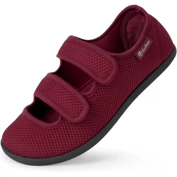 imageEverFoams Womens Breathable Knitted Slippers Adjustable Hook and Loop Straps Indoor House Shoes for Diabetic Swollen FeetHaute Red