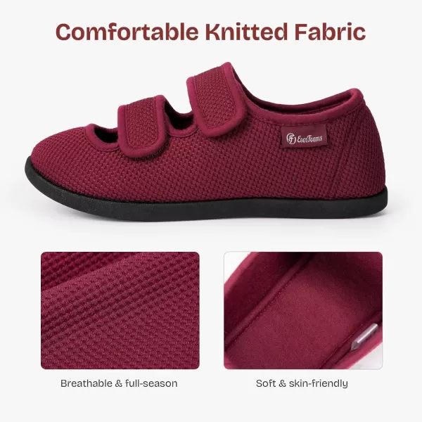 imageEverFoams Womens Breathable Knitted Slippers Adjustable Hook and Loop Straps Indoor House Shoes for Diabetic Swollen FeetHaute Red