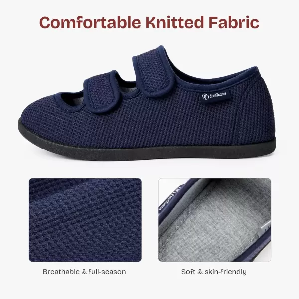 imageEverFoams Womens Breathable Knitted Slippers Adjustable Hook and Loop Straps Indoor House Shoes for Diabetic Swollen FeetMidnight Navy