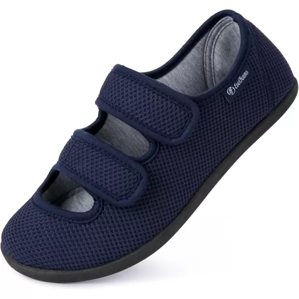 imageEverFoams Womens Breathable Knitted Slippers Adjustable Hook and Loop Straps Indoor House Shoes for Diabetic Swollen FeetMidnight Navy